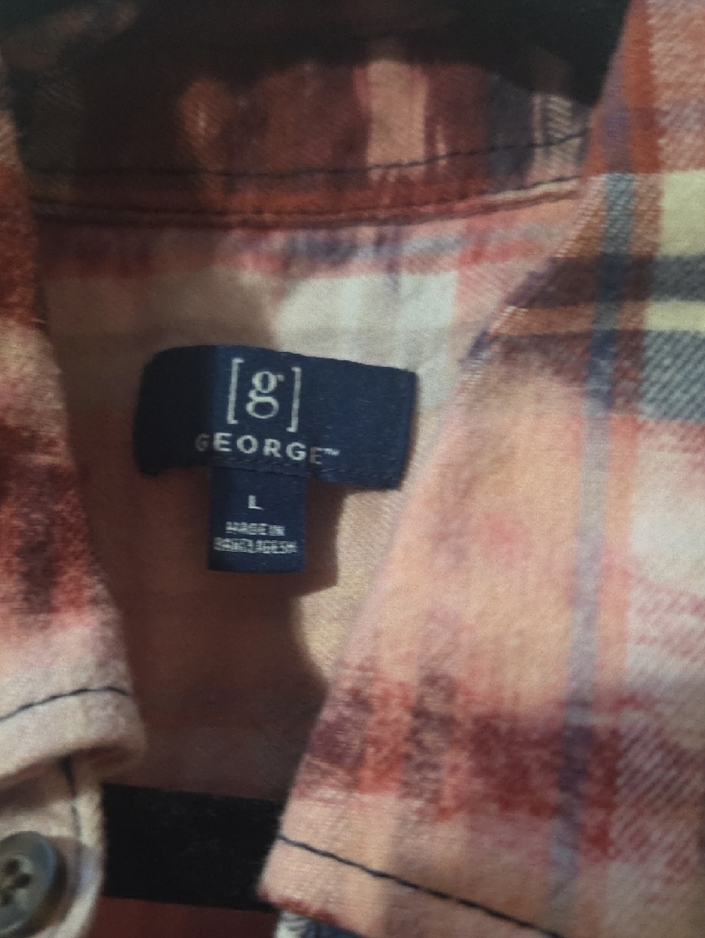 George Hand Bleached/Altered Navy/Red Plaid Button-Up Flannel - Picture 2 of 11
